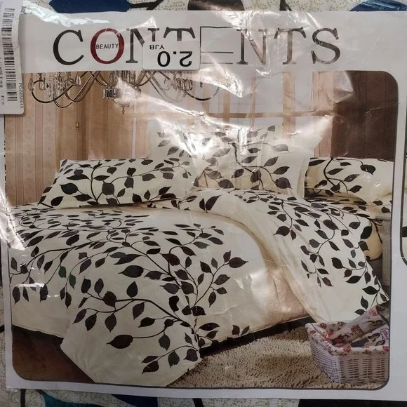 King Duvet Cover Shams Bed Set Botanical Leaf Vine Print White Black Teal NEW
