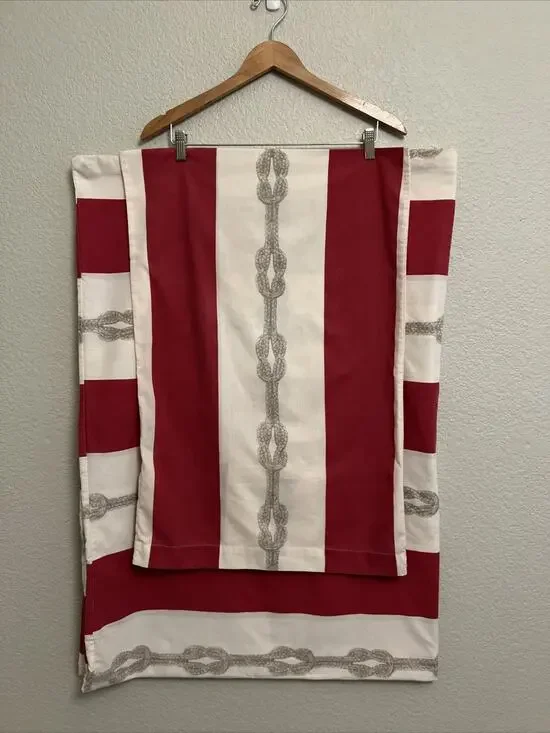 Vintage Nautical Stripe Red Ivory Knot Twin Comforter Duvet & Sham Beach Cottage