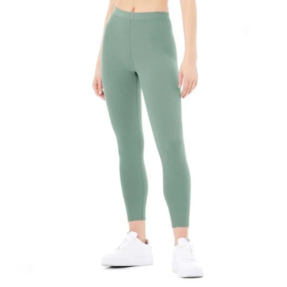 Alo Yoga Ribbed High-Waist 7/8 Blissful Legging in‎ Soft Seagrass