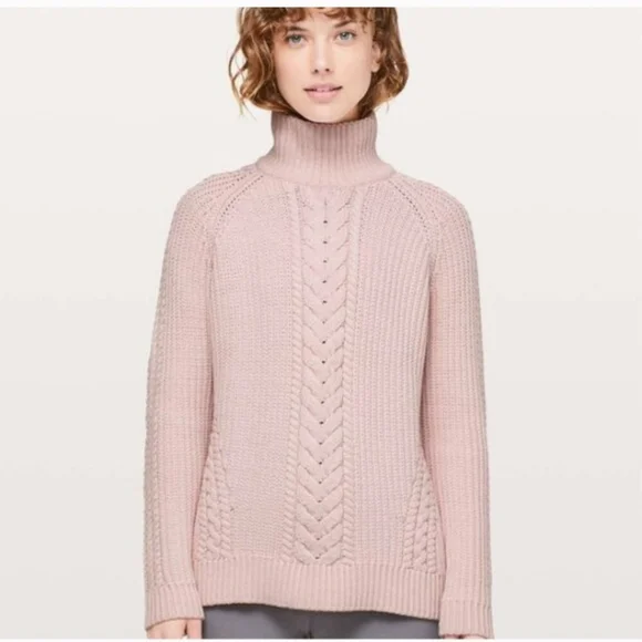 Lululemon Athletica Bring The Cozy Pink Sweater,‎ Thick Cotton, Size 10, Skiing