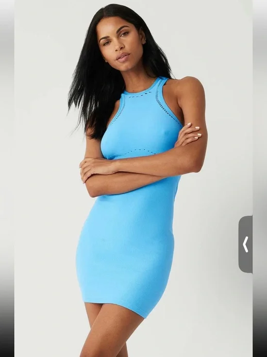 Alo Yoga Seamless Open Air Racer Back Dress - Blue - Sz Small