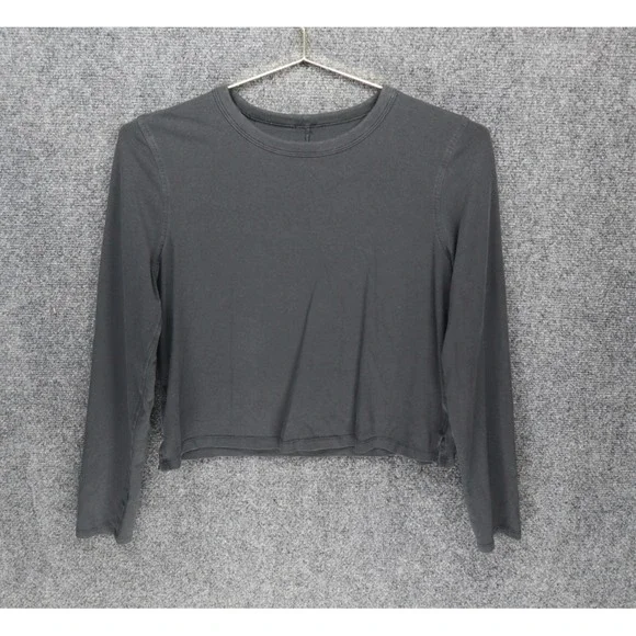 Lululemon Shirt Women 4‎ Faded Black Classic Fit Cotton Long Sleeve Crop Top