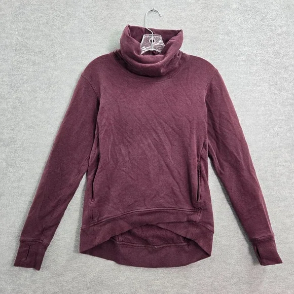 Lululemon Women Sweatshirt 4 Purple Stress Less Hoodie Mock Neck Pocket Pullover