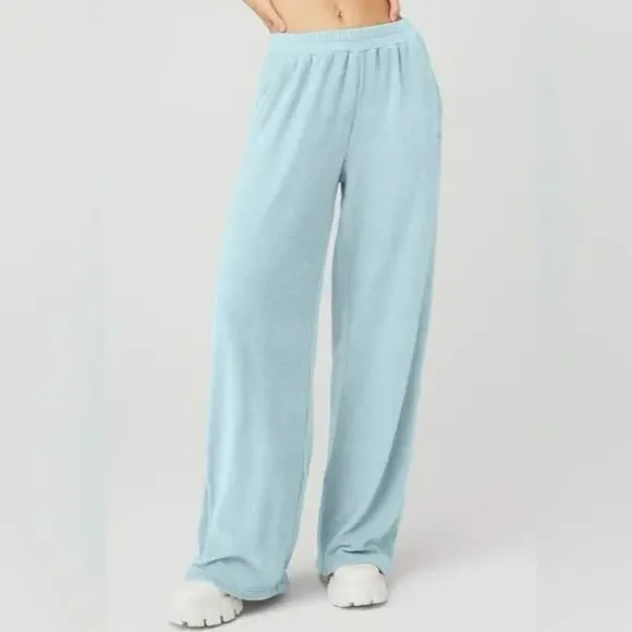 ALO Yoga Chalet Chenille High Waisted Relaxed Wide Leg Pants in Chalk Blue