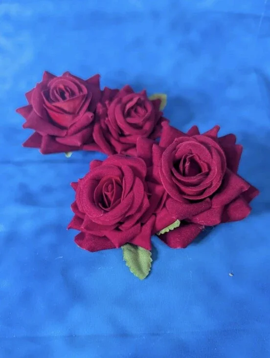 Rose Hair Clips Set Of Two Red With Greenery Double Floral Alligator Clips