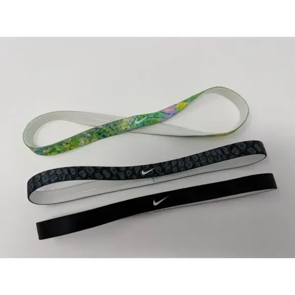 Nike Athletic Stay Put Headbands Never Worn Printed Floral Black Gray One Size‎