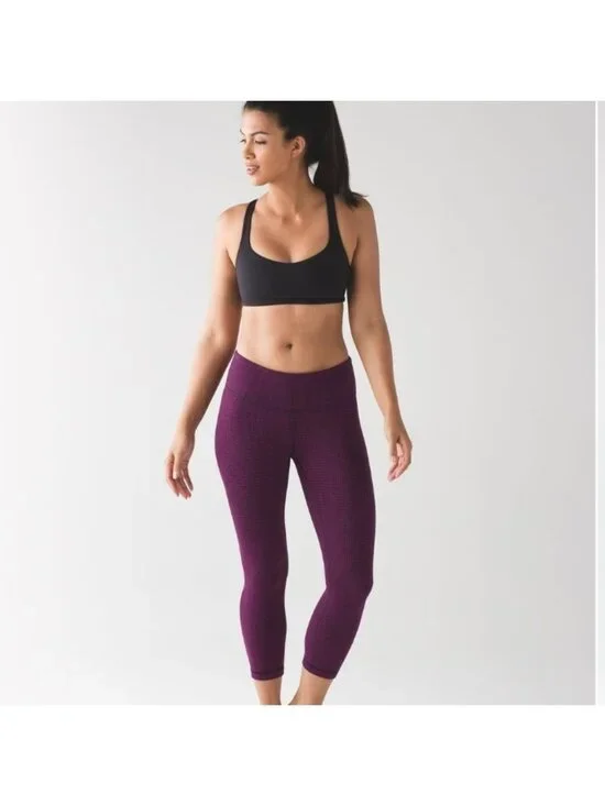 Lululemon Wunder Under Crop III Teeny Tooth Deep Fuchsia Black