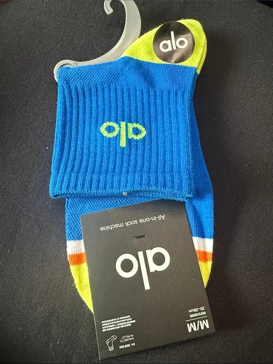 ALO Blue & Neon Yellow Athletic Socks