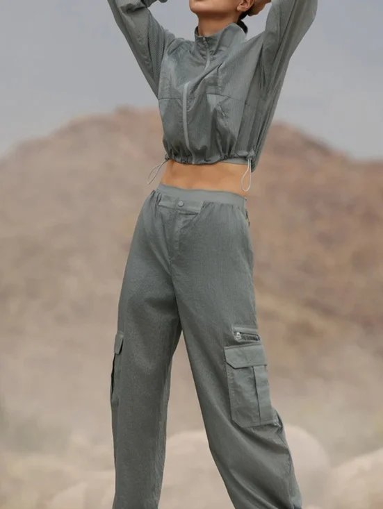 Alo Yoga Semi-Sheer Women's Cargo Jogger Wide Leg Ankle Pants Olive Green Summer