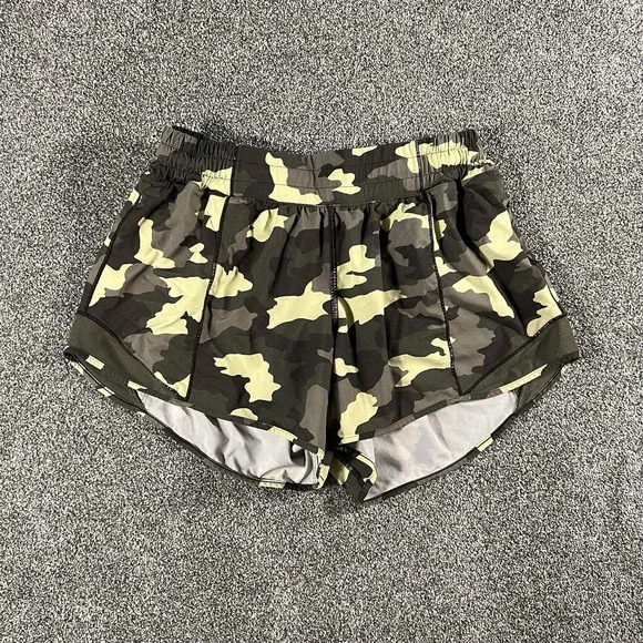 Lululemon Speed Up Shorts Camo Green Yellow Women's Size 8 Long Running