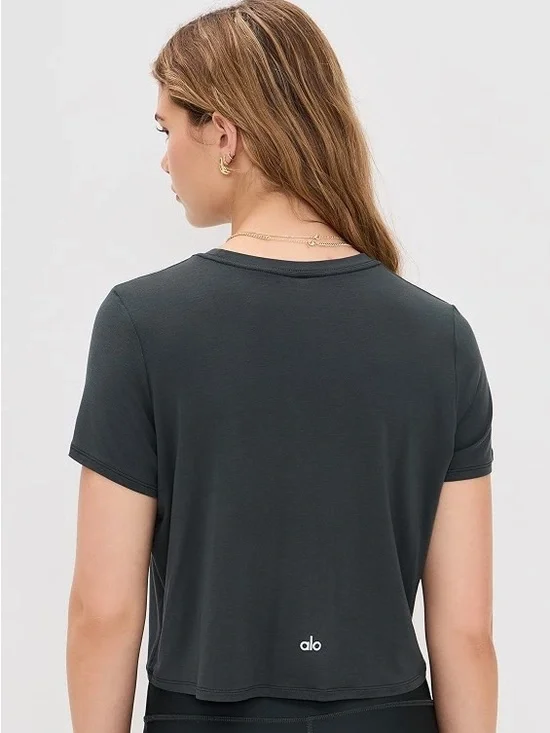 Alo Yoga Cropped All Day Short Sleeve Cropped Tee Black S