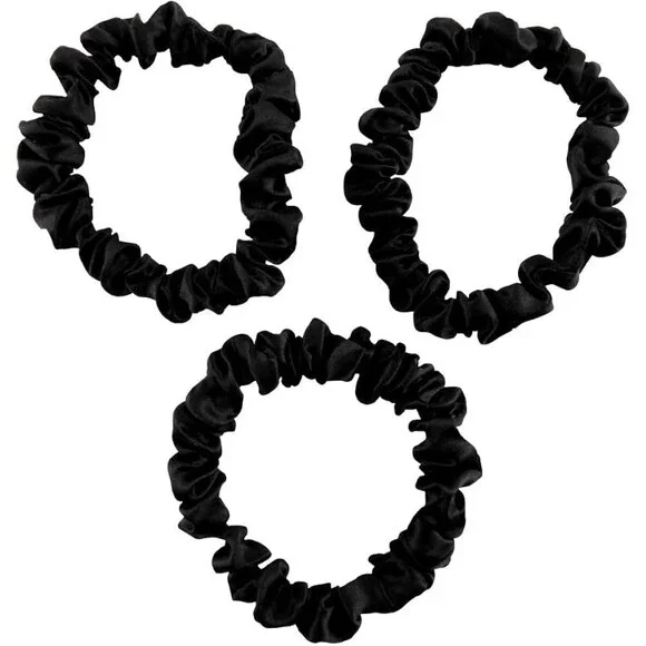 CELESTIAL SILK Mulberry Silk Scrunchies for Hair (Small, Black)