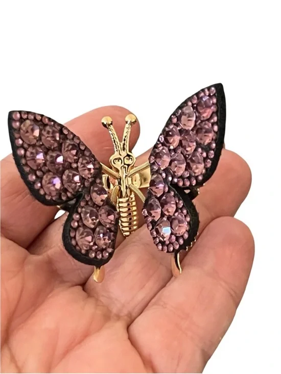 Butterfly Crystal Brooch - Pink Purple Rhinestone Accent