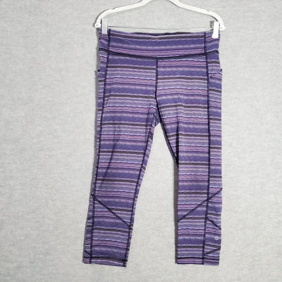 Lululemon Women Activewear Pants‎ 10 Purple Striped Wunder Under Capri