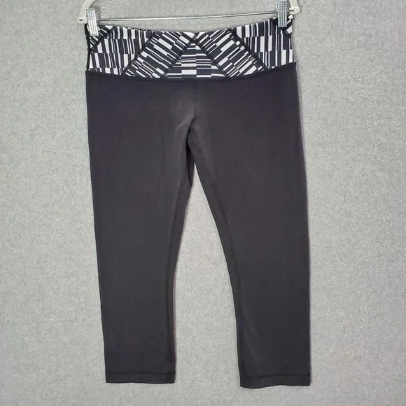 Lululemon Women Activewear Pants 10 Black Leggings‎ Wunder Under Crop White