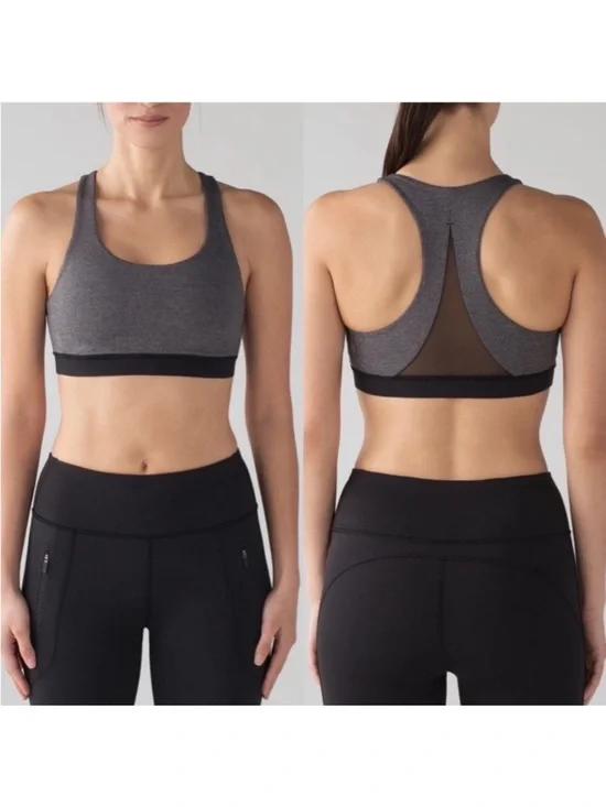 Lululemon Invigorate Sports Bra Heathered Black / Black Mesh Size 6 Racerback