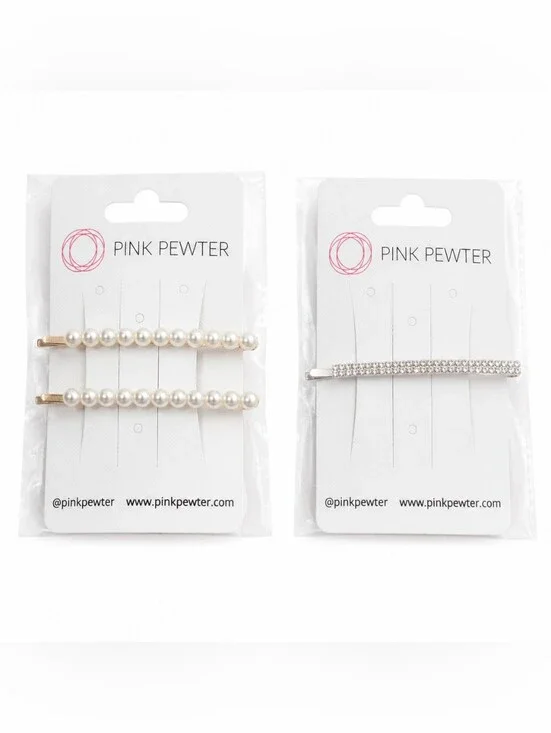 Pearl and Rhinestone Hair Clip Set - White and Silver