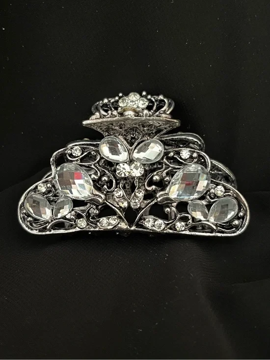 Crystal-Embellished Silver Hair Clip