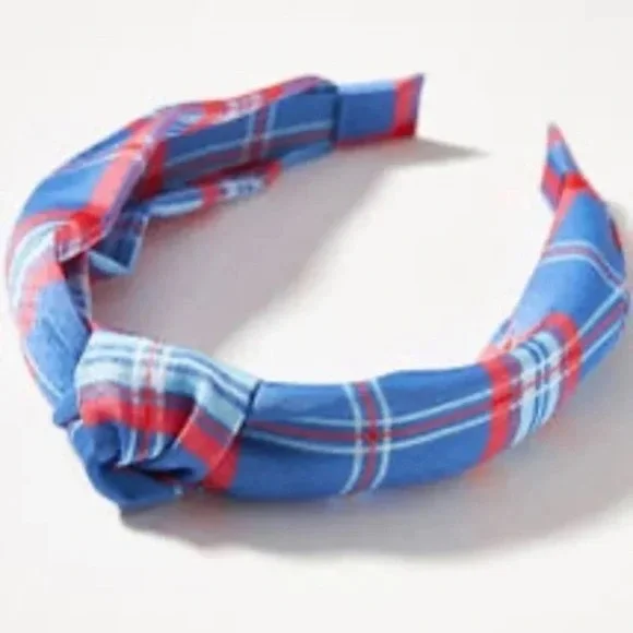 NWT Anthropologie Preppy Checkered Blue  Knot Headband