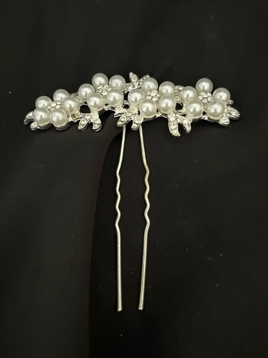 Pearl and Crystal Silver Hair Pin - Women's Accessories