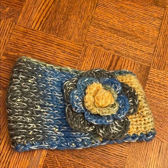 Multicolor Hand  Knit Headband with Flower