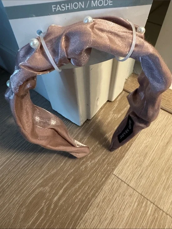 Mauve Metallic Pearl-Embellished Satin Headband NEW 🏷️