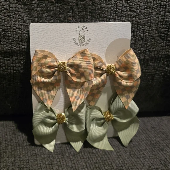 Fifi&Ry | Checkered and Solid Bow Hair Clips Set