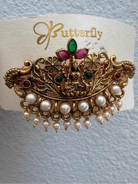 Vintage Gold-Tone Hair-clip with Faux Pearls & Stone Embellishments - NWT