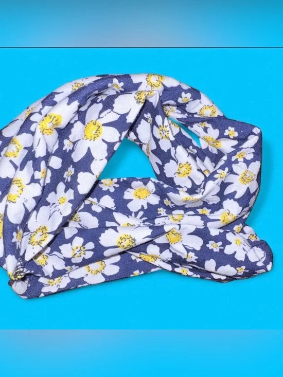 Floral Knot Headband - Navy, White & Yellow Daisy Print