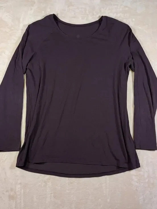 Lululemon Emerald Long Sleeve Shirt Black Cherry Dark Purple Pima Cotton Large