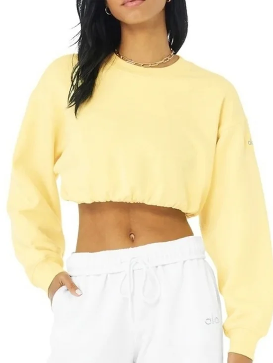 Alo Yoga Devotion Cropped Crewneck Sweatshirt in Yellow sz LARGE