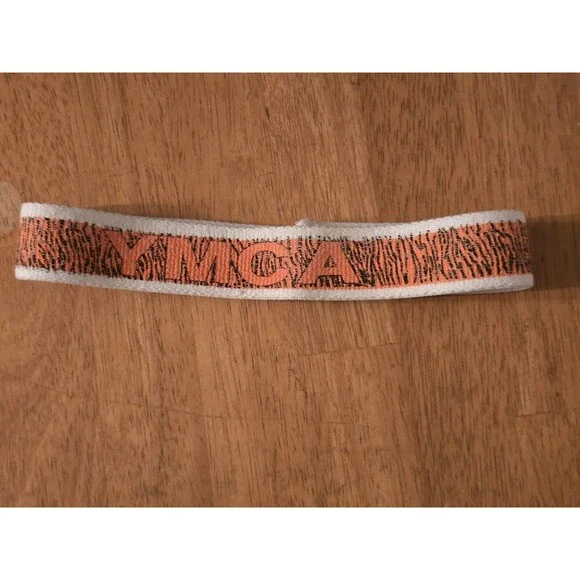 Vintage YMCA Elastic Sweatband Headband Orange Black Tiger Stripe Retro 70s 80s