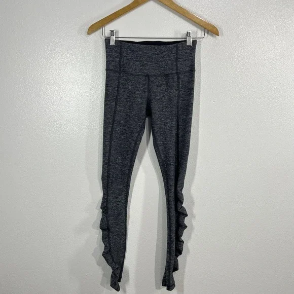 Lululemon Run Turn Around Tight Leggings‎ Heathered Gray Ruffle Detail Size 4
