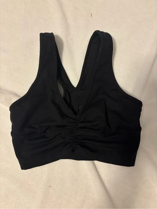 ALO Yoga Black Ruched V-Back Sports Bra