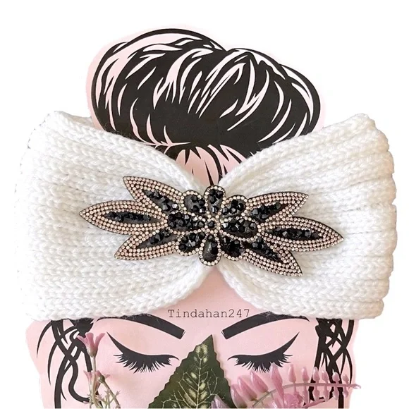 Daisy Gem Flower‎ Design Milky White Knit Knot Crochet Handmade Headband