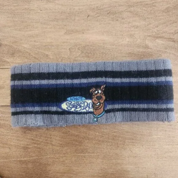 Vintage 2002 Scooby-Doo Striped Knit Headband Grey Navy Y2K Hanna‎ Barbera