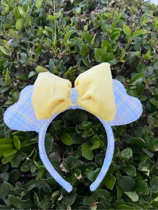 Disney Ears, Yellow Bow Ear Headband - Plaid Pastel Ears 💛