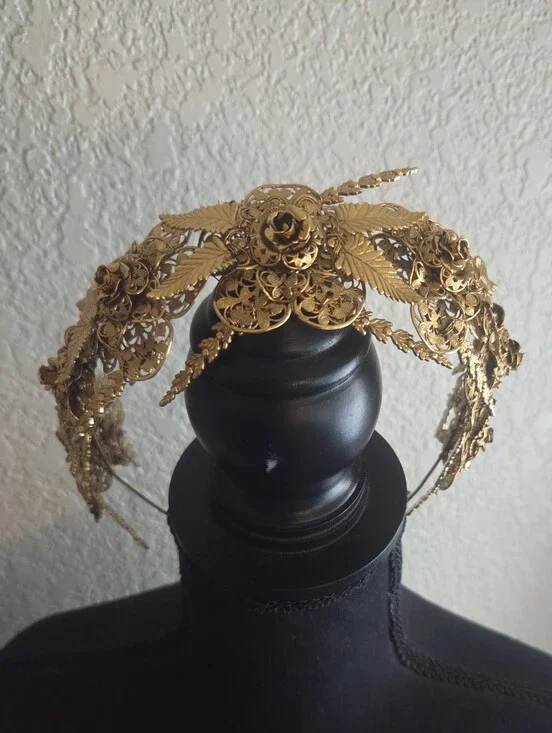 Jennifer Behr Gold Rosamund Tiara Headband - Vintage Brass Filigree Crown