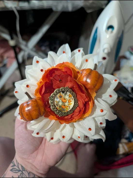 Autumn Pumpkin Floral Hairflower- Orange, White And Pumpkins