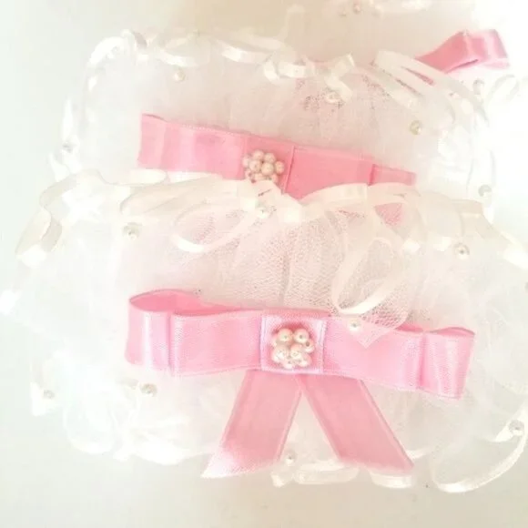 New Handmade Lace Pearl Beaded Pink Bow Ribbon Large Hairclips (Set of 3)