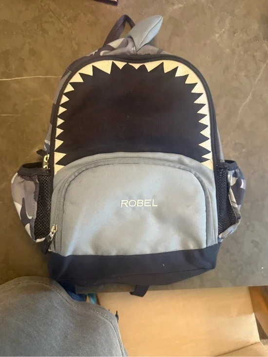 Pottery Barn Kids Gray and Black Shark-Print Backpack