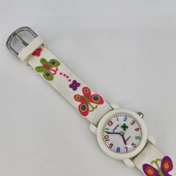 Kids Butterfly Watch 27MM White Dial Multicolor Plastic Bands New Battery‎