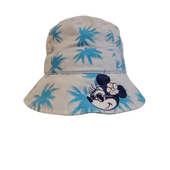 Disney Parks Bucket Hat Adult Size Palm tree print  Minnie Mouse w Sunglasses