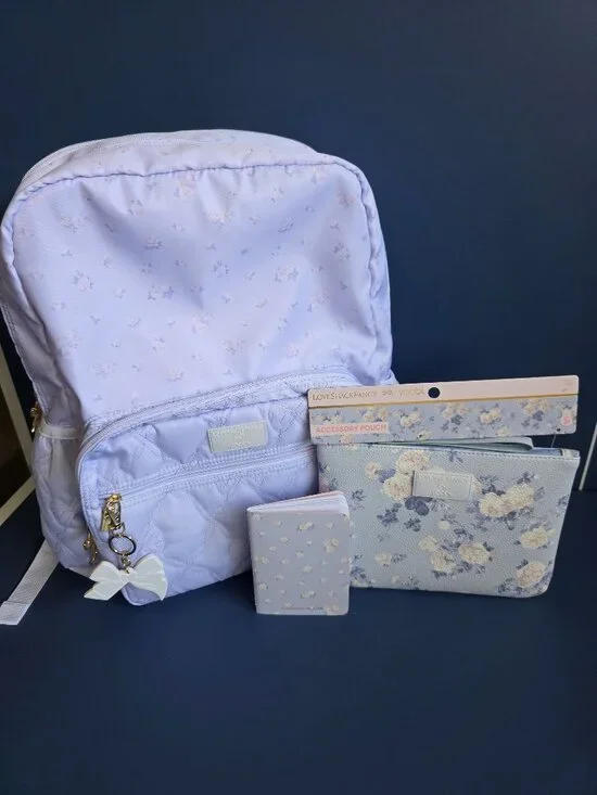 LoveShackFancy Target backpack blue everblooming Rosette pencil case journal