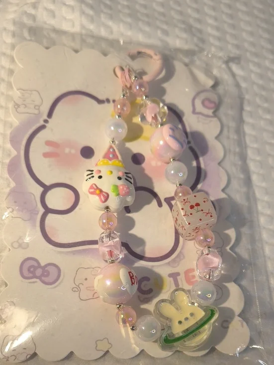 Cute Pink Cat Bead Keychain for Kids Or Bagcharm