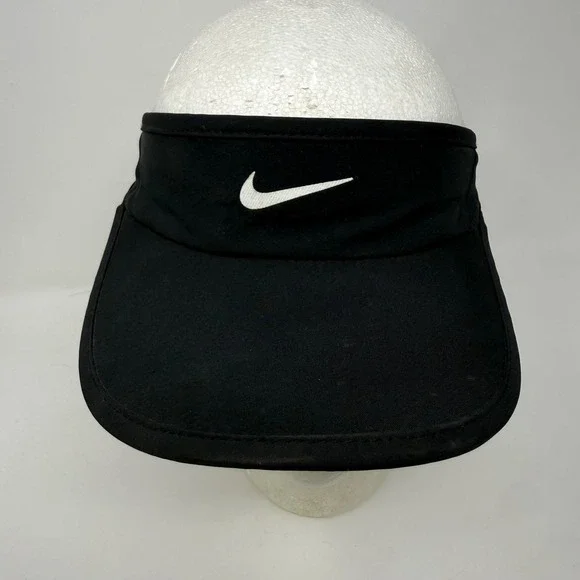 Nike Featherlight Dri-FIT Visor Black Adjustable Running Tennis Hat Swoosh Logo