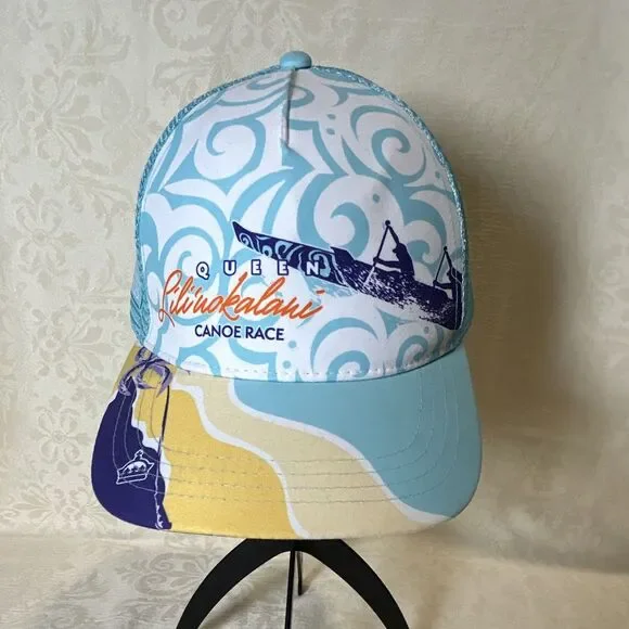 NWT 2025 Queen Liliuokalani Canoe Race Ponytail Trucker Hat Hawaii Cap S/M Blue