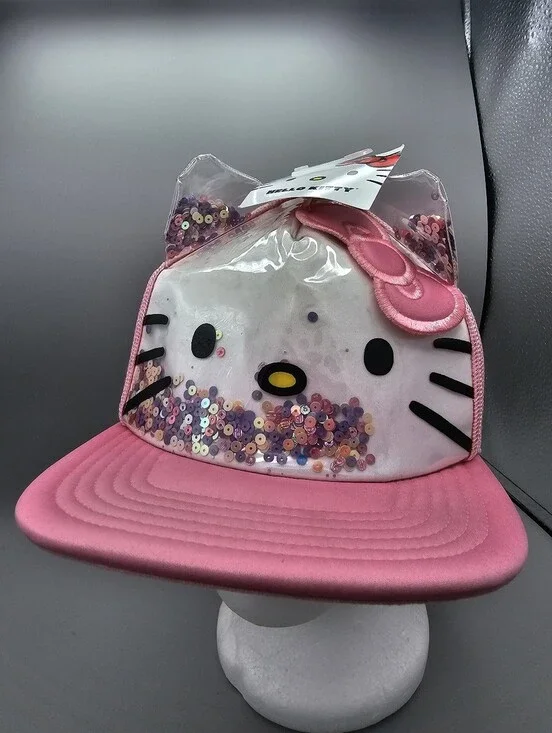 Hello Kitty 3D Ear Trucker Hat Pink Shaker Glitter Sequin Confetti Filled Sanrio