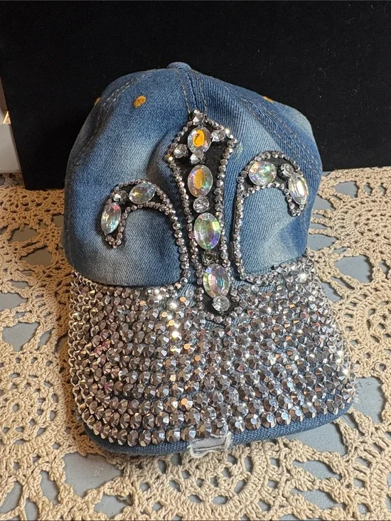 Source Unknown Denim Hat with Iridescent Rhinestones
