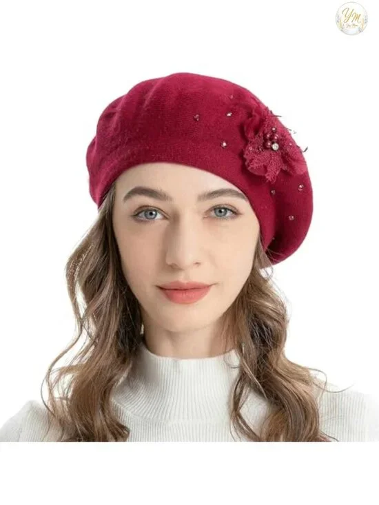 Women French Beret Hat Reversible Double Knit Warm Winter Headwear Gift